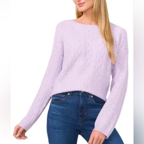 CECE
Sequin Cable Stitch Sweater oversized
In Lavender Wave XS NWOT - Picture 1 of 9
